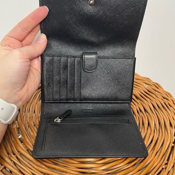 COACH Signature C Black Logo Jacquard Leather TRIFOLD Wallet Change Purse Canvas - Picture 7 of 9